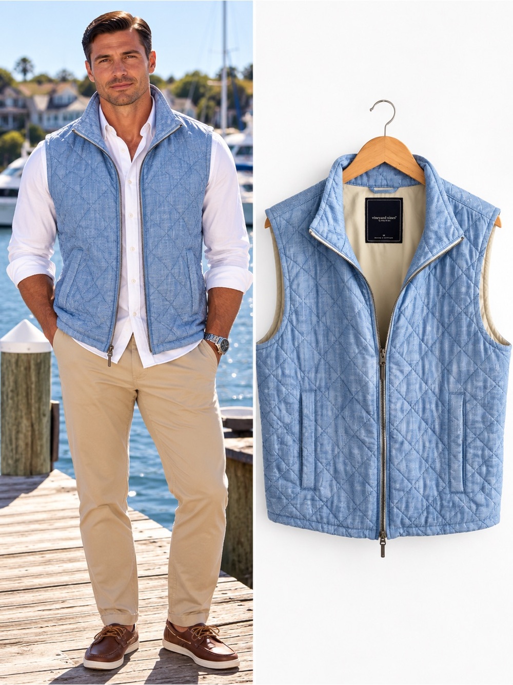 Vineyard Vines Men’s Dorset Quilted Vest M Light Blue PrimaLoft Linen Blend